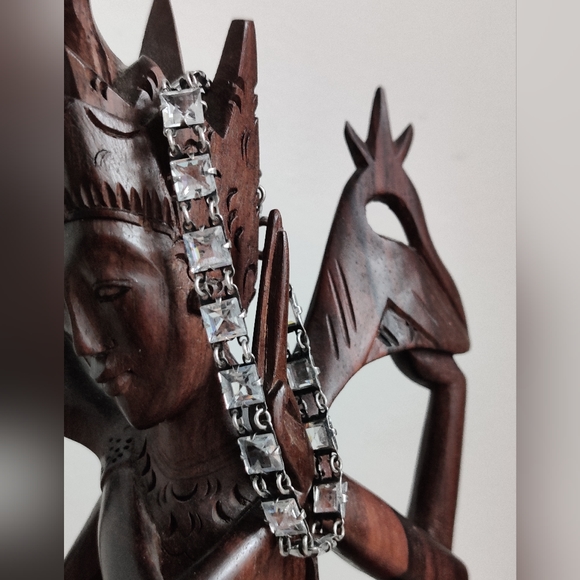 Antique True Art Deco Square Cut Crystal Bracelet Sterling Silver - Picture 7 of 15